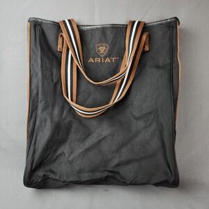 Ariat‎ Black Tote Bag Brown White Striped Straps Large Interior Pocket
